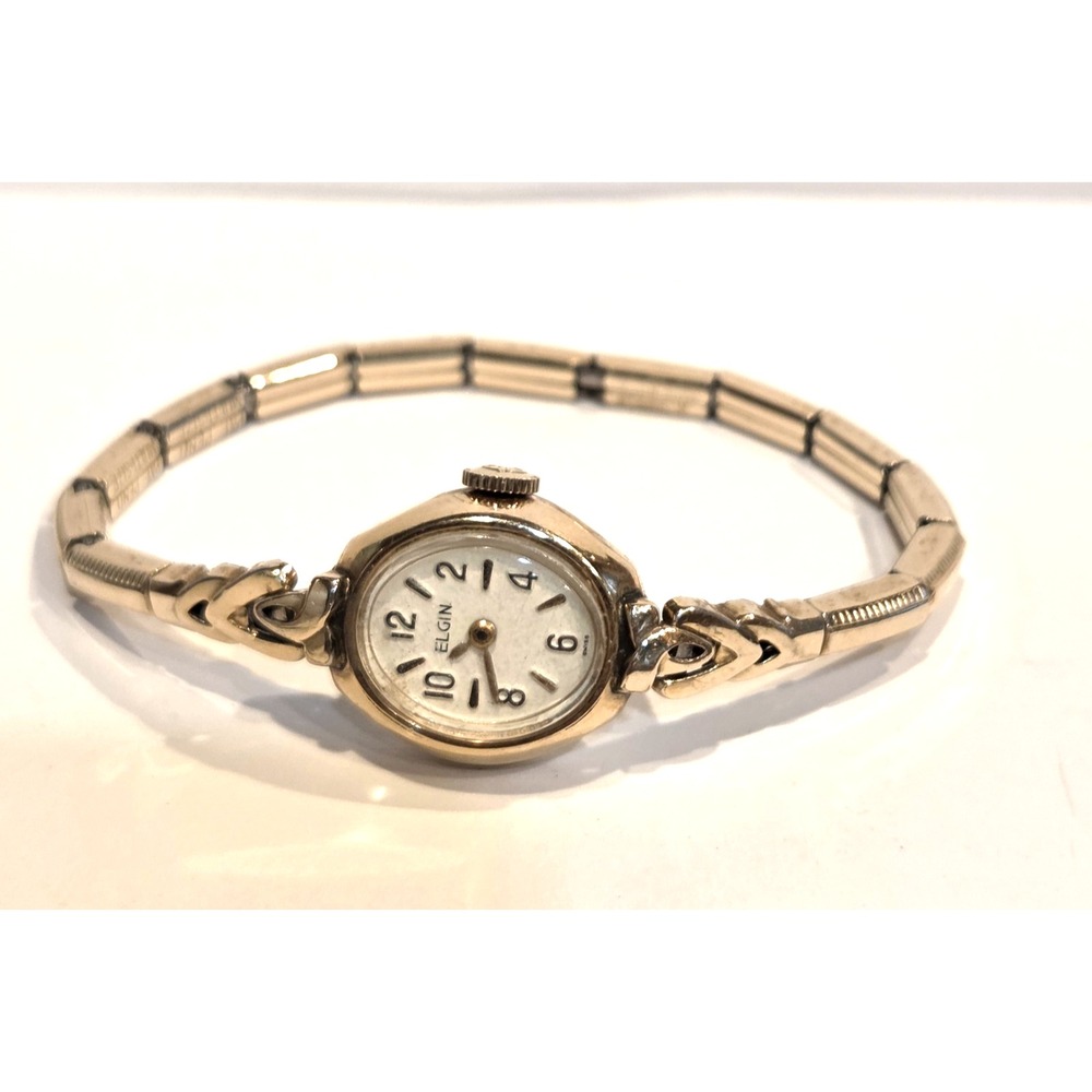 Elgin Ladies 10K RGP Bezel Gold Tone Watch Stainless Steel Back WORKS When Wound